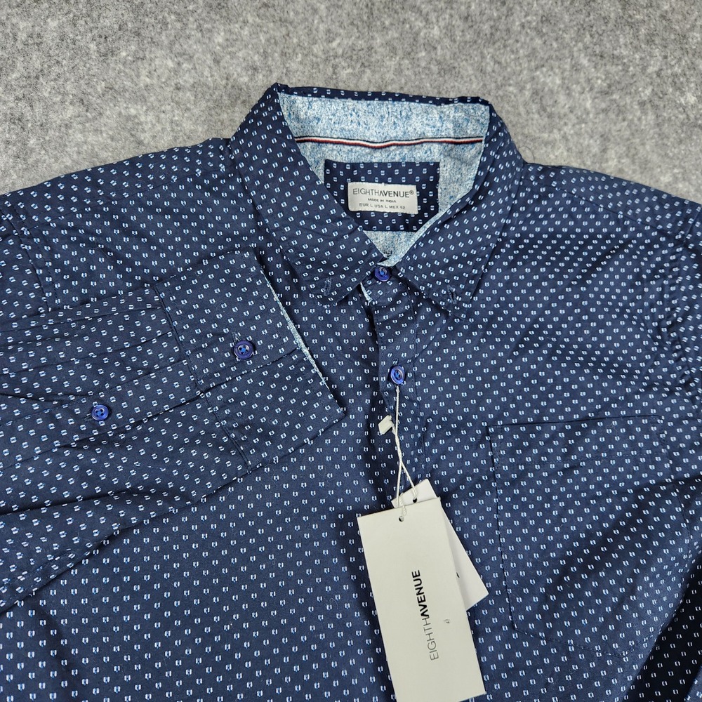 NWT Eighth Avenue Button Down Shirt Men L Blue Slim Fit Long Sleeve Geometric